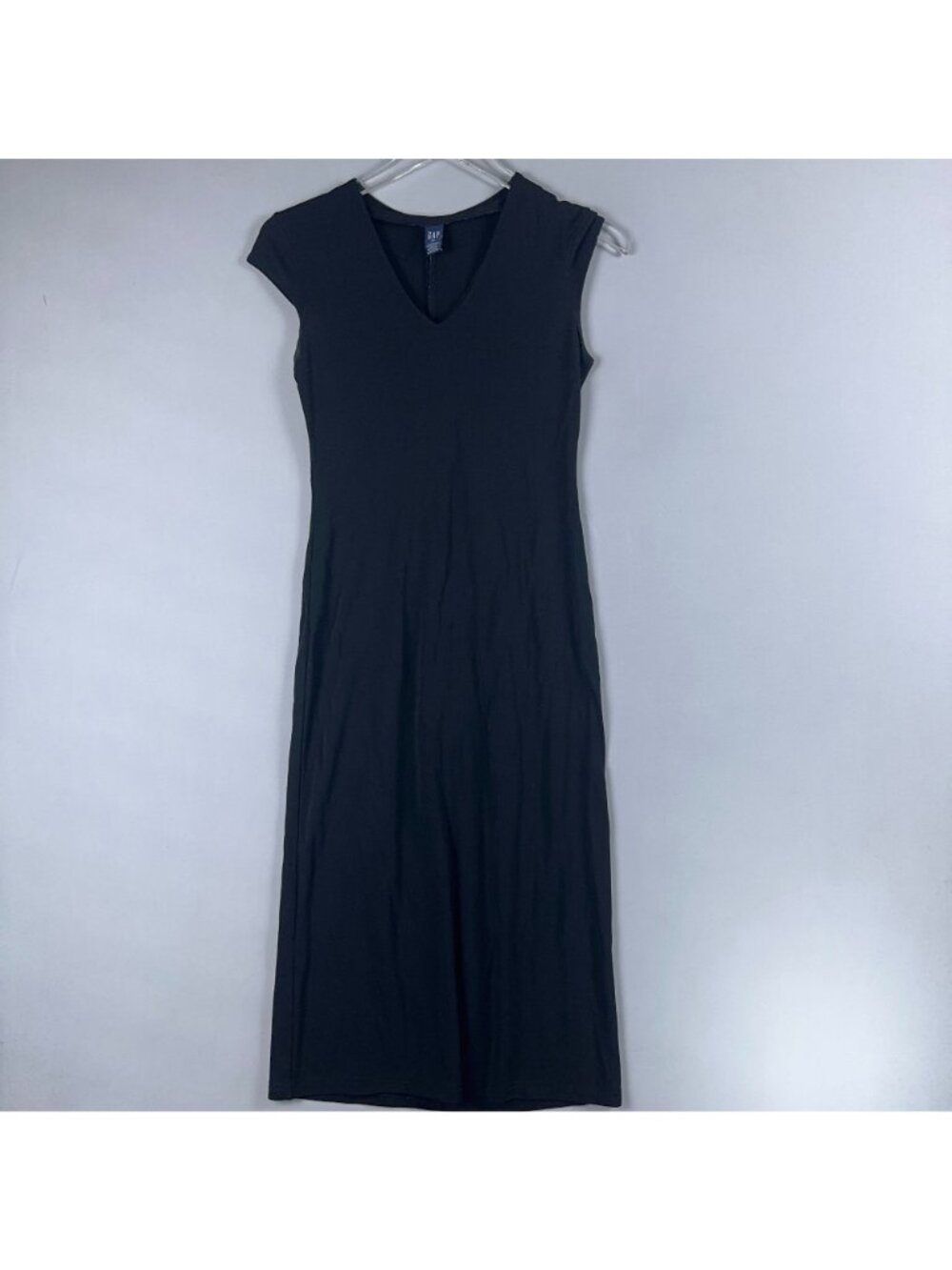 Gap Maxi Dress Size XS Black Cap Sleeve V-Neck Straight Hem - Picture 6 of 12